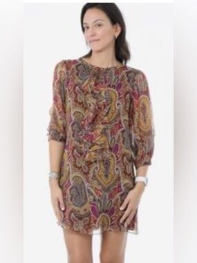 TIBI silk paisley print ruffle mini dress, women’s size 2